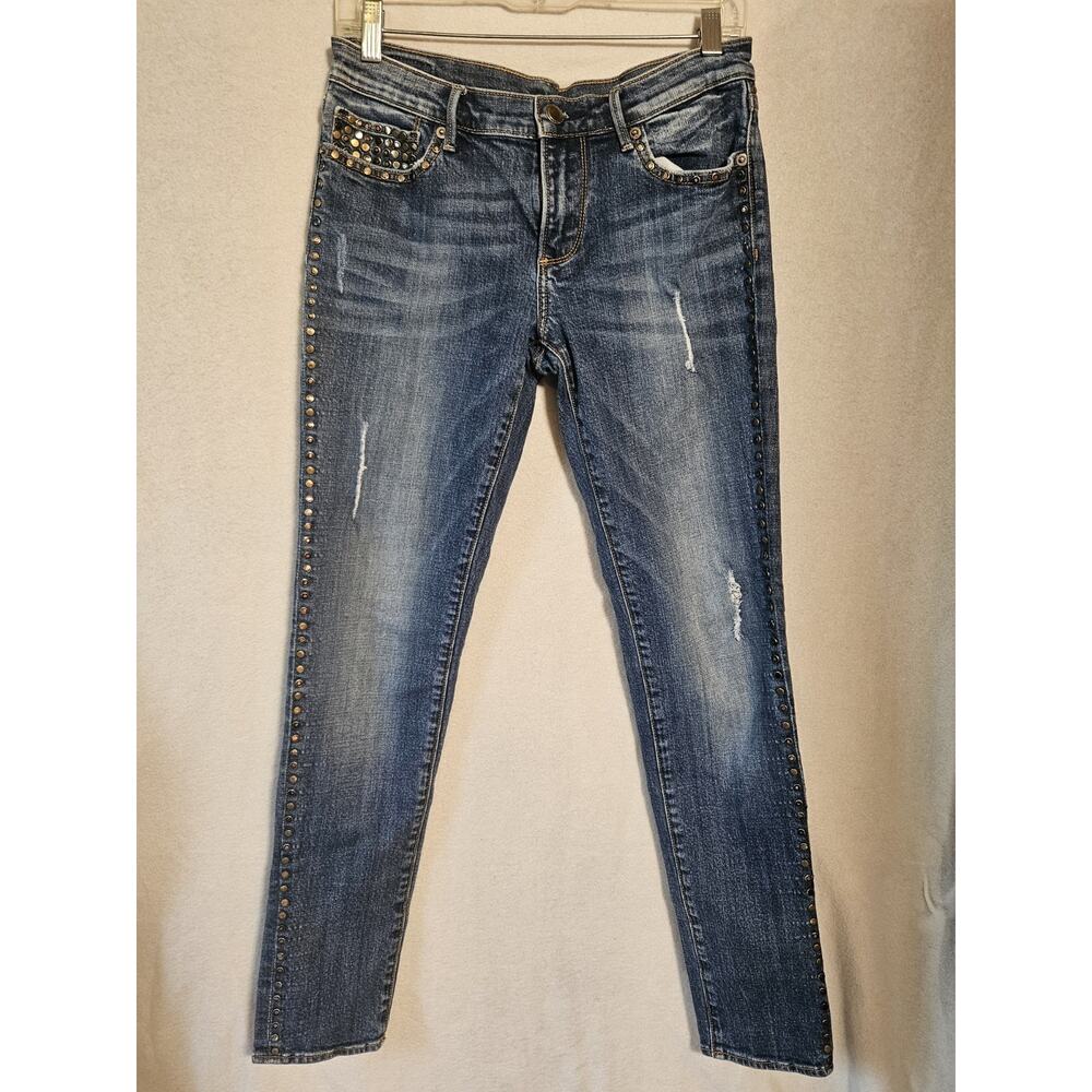 GRAY Saks Fifth Avenue Studded Skinny Jeans Medium Wash Distressed Women's - Picture 2 of 16